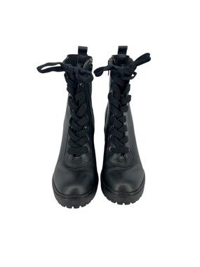 Steve Madden Latch Black Lace-Up Chunky Heel Leather Ankle Boots Size 6